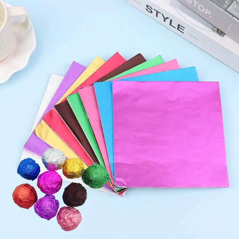 100Pcs 15x15CM Aluminum Foils Wrapping Paper Sheets Foil Candy Package Paper Chocolate Wedding Party Candy Packaging Vue