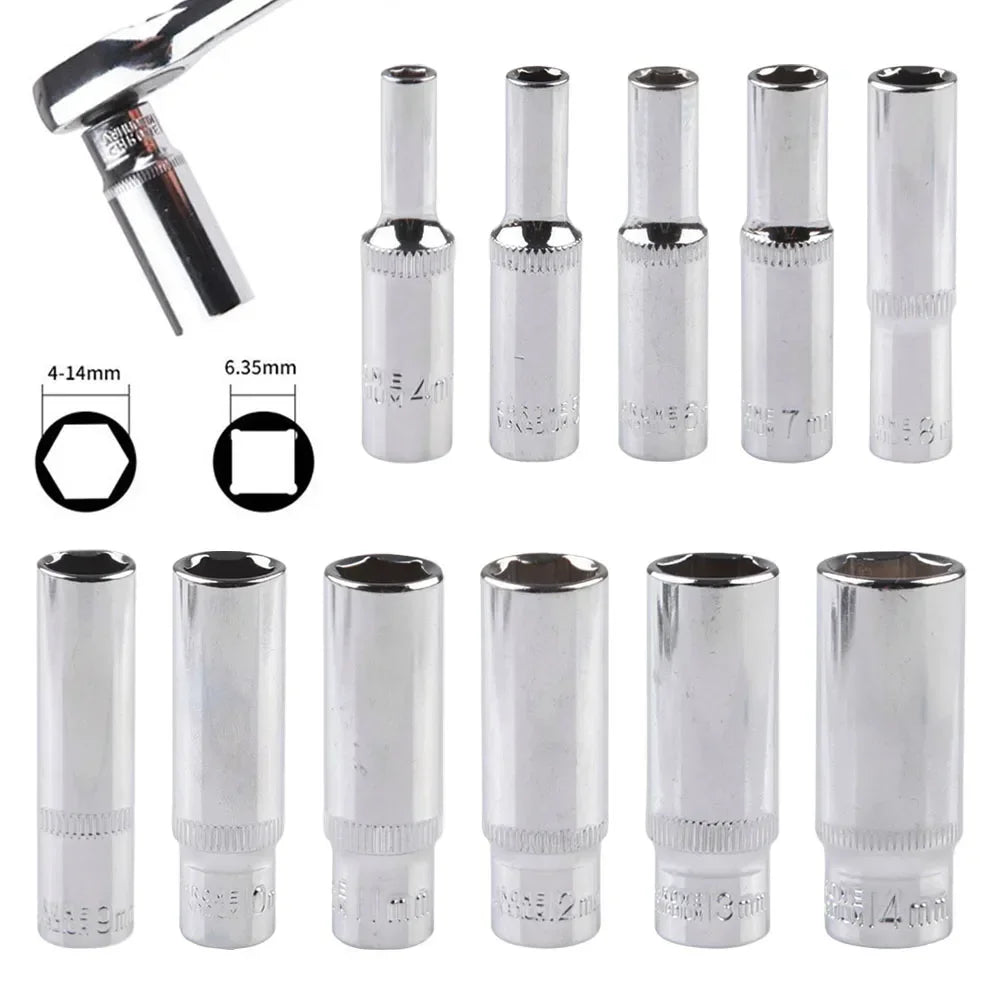 Deep Socket Adapter 4–14mm Chrome Vanadium 1/4 Hex Drive Deep Socket Adapter Vue