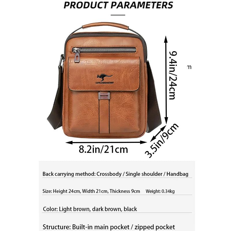 Compact Men's Leather Crossbody Bag Lightweight Shoulder Multiple