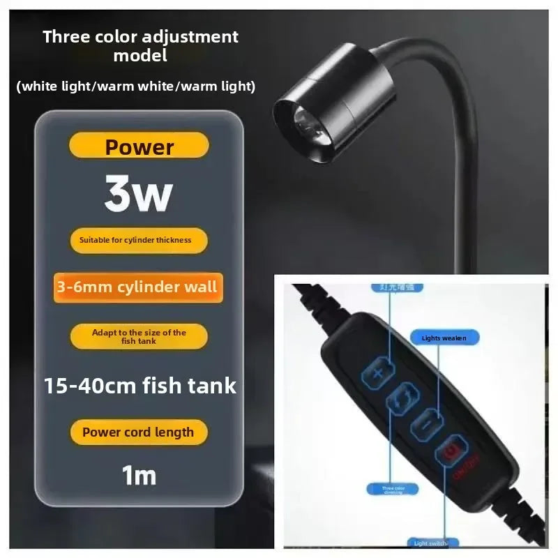 Waterproof LED Fish Tank Light Mini Clip Lamp for South American Aquarium Decoration Small Stream Tank Lighting Vue Black