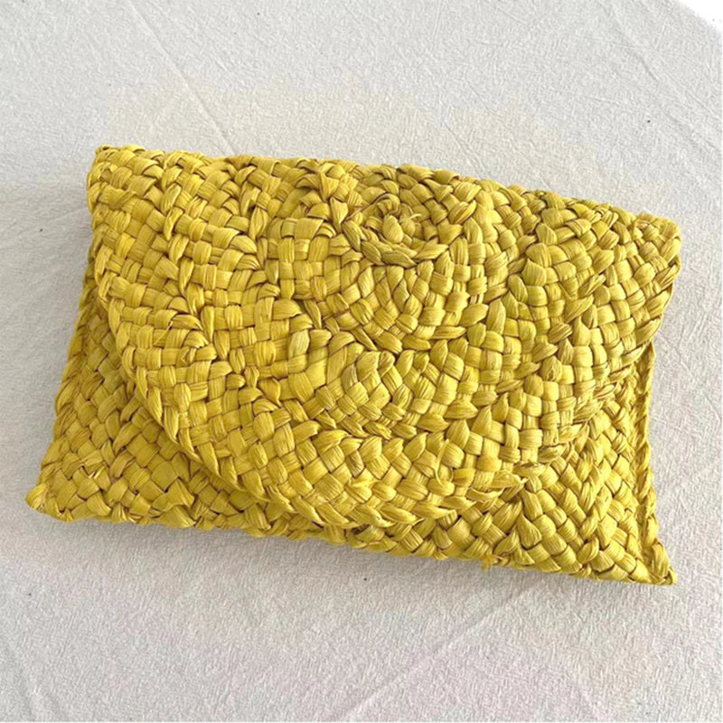 Women Fashion Flap Envelope Bags Summer Beach Bag Handmade Wallet Vue yellow 25x2x15cm