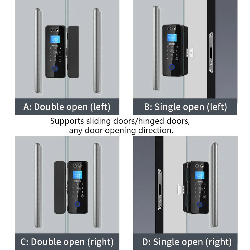 3D Glass Facial Recognition Office Smart Lock, Tuya WiFi Smart Door Lock with Palm Vein, Fingerprint, Password, IC Card Multiple Vue
