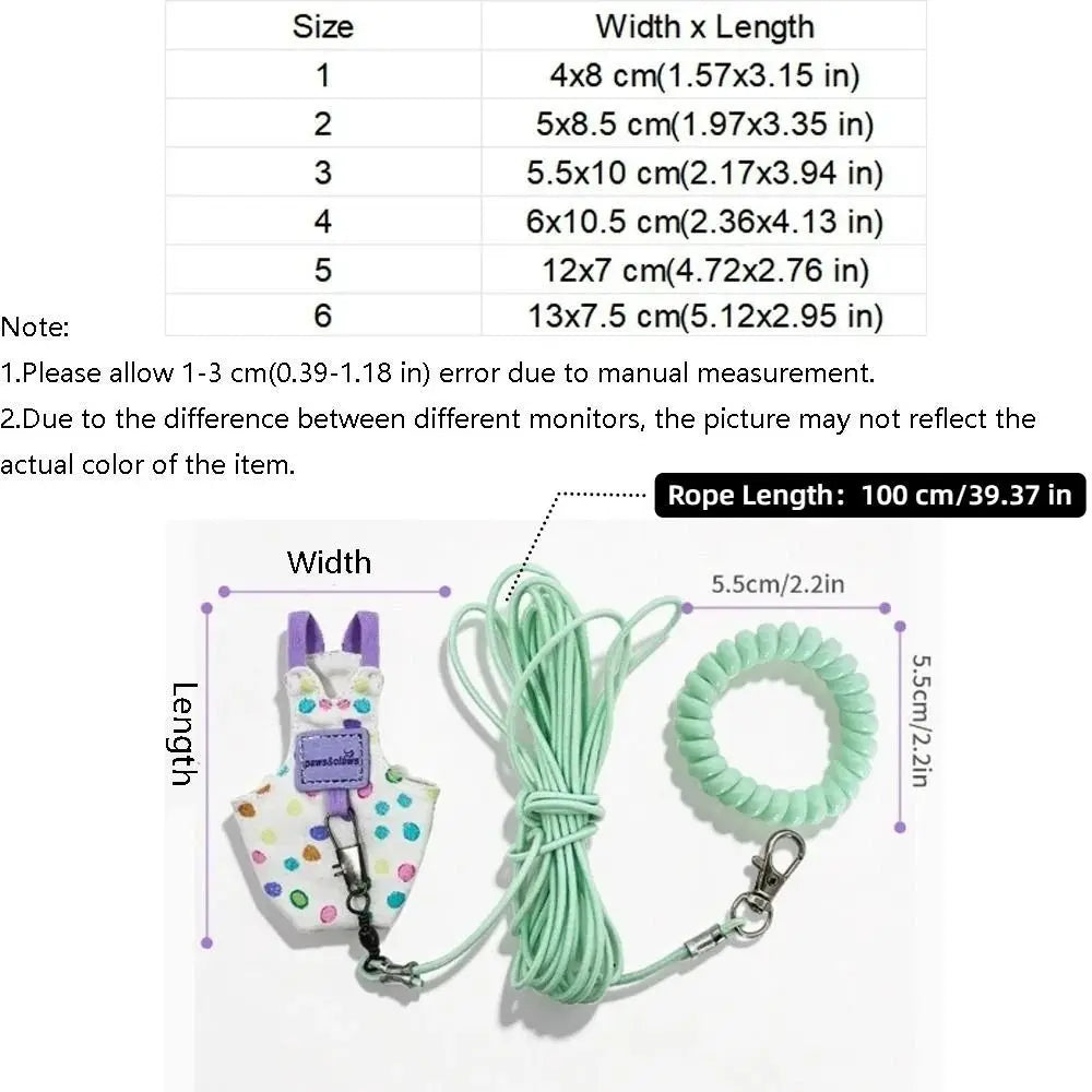 Escape Proof Parrot Flying Harness Polka Dot Print Anti-Bite Bird Harness Leash Breathable Bird Outgoing Leash Avian Vet Visits Vue