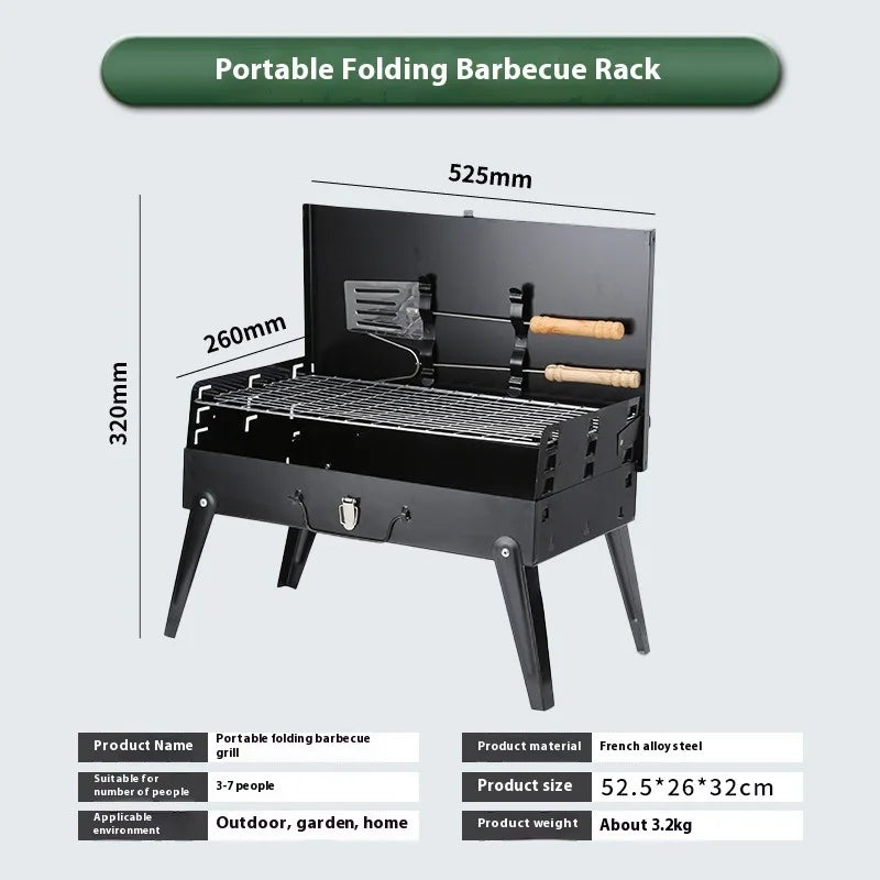 Folding Portable Barbecue Charcoal Grill Stainless Steel Small Mini BBQ Tool Kits for Outdoor Cooking Camping Picnics Beach Vue