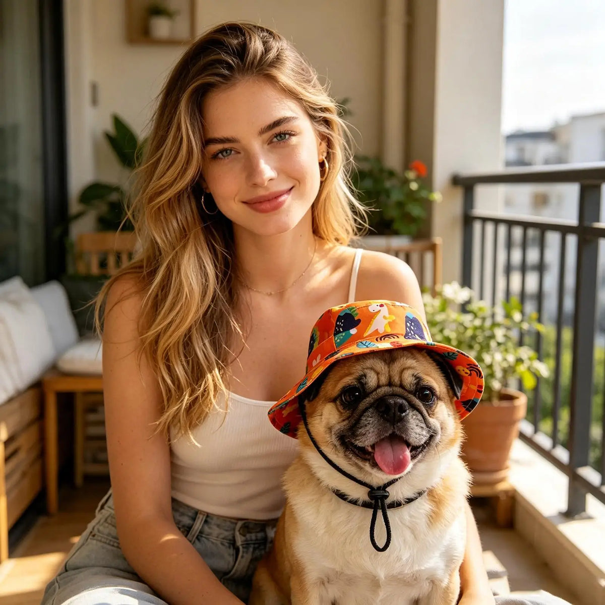Wide Brim Dog Sun Hat With Ear Holes, UV Protection Bucket Hat For Cat, Pet Summer Caps For Small To Large Puppy Kitten Beach Vue