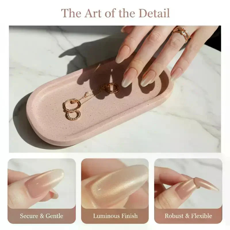 Solid Color Press On Nails, Ice Transparent Cat Eye Nails Handmade Nude Skin-Flattering Nail Patches Vue