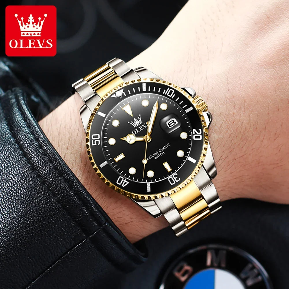 OLEVS 5885 Men's Luxury Stainless Steel Quartz Watch | Calendar Men's Quartz Watch Vue