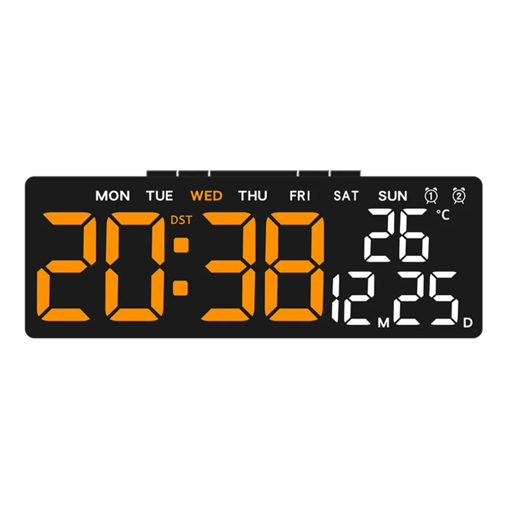 12/24H Format LED Electronic Clock 2 Alarms 3 Levels Brightness Alarm Clock Temperature Display Auto-Dimmer Large Digital Clock Vue Black Orange