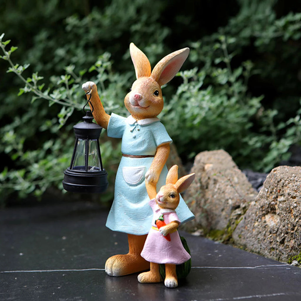 Solar Rabbit Garden Ornament – Resin Bunny Figurine Outdoor Decor Garden Ornament Vue