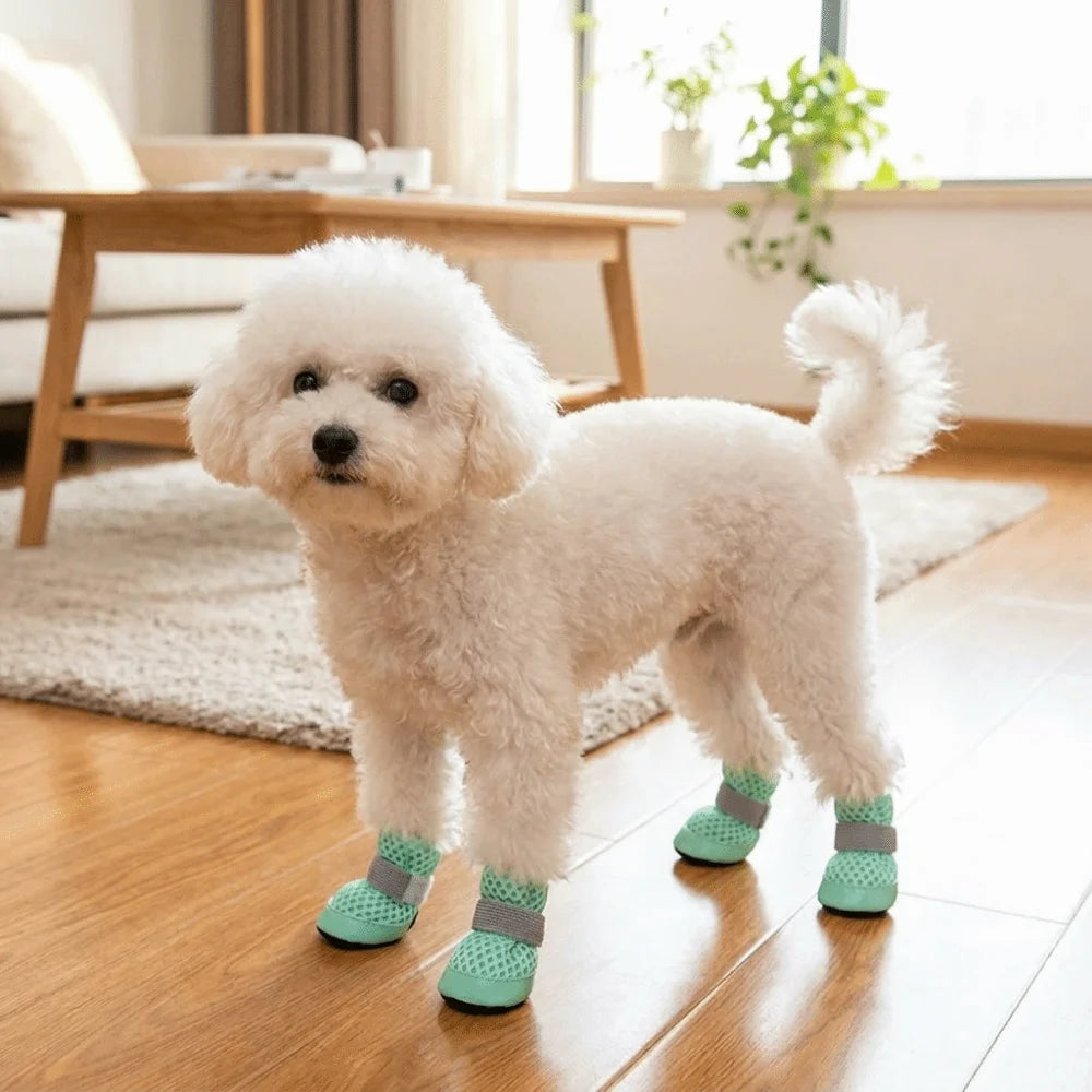 4PCS/SET Lightweight Breathable Dog Mesh Shoes Anti-Slip Wear Resistant Dog Foot Cover Comfortable Soft Puppy Boots Summer Walks Vue