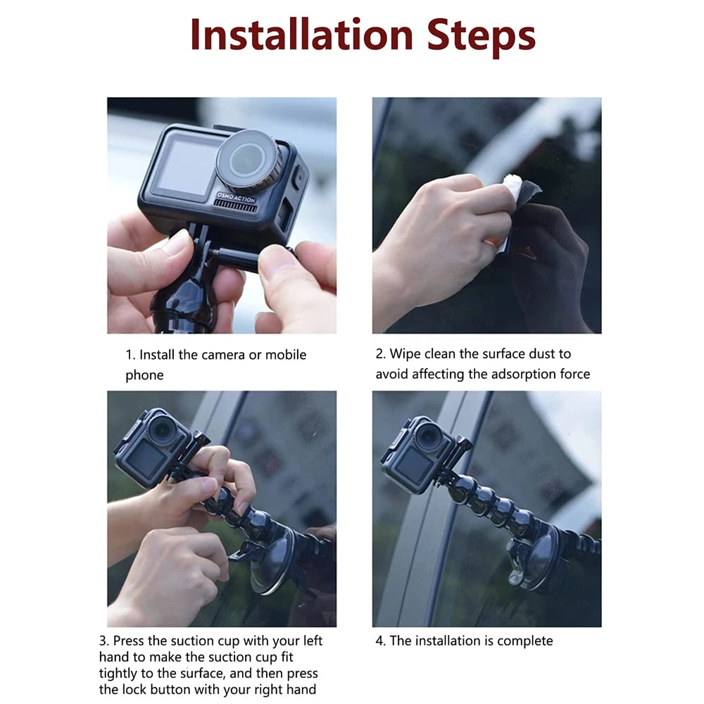 Windshield Suction Cup Car Mount Bracket Flex Clamp Arm For GoPro Hero 10 9 8 DJI Mount for Smartphone Action Camera Accessories Vue