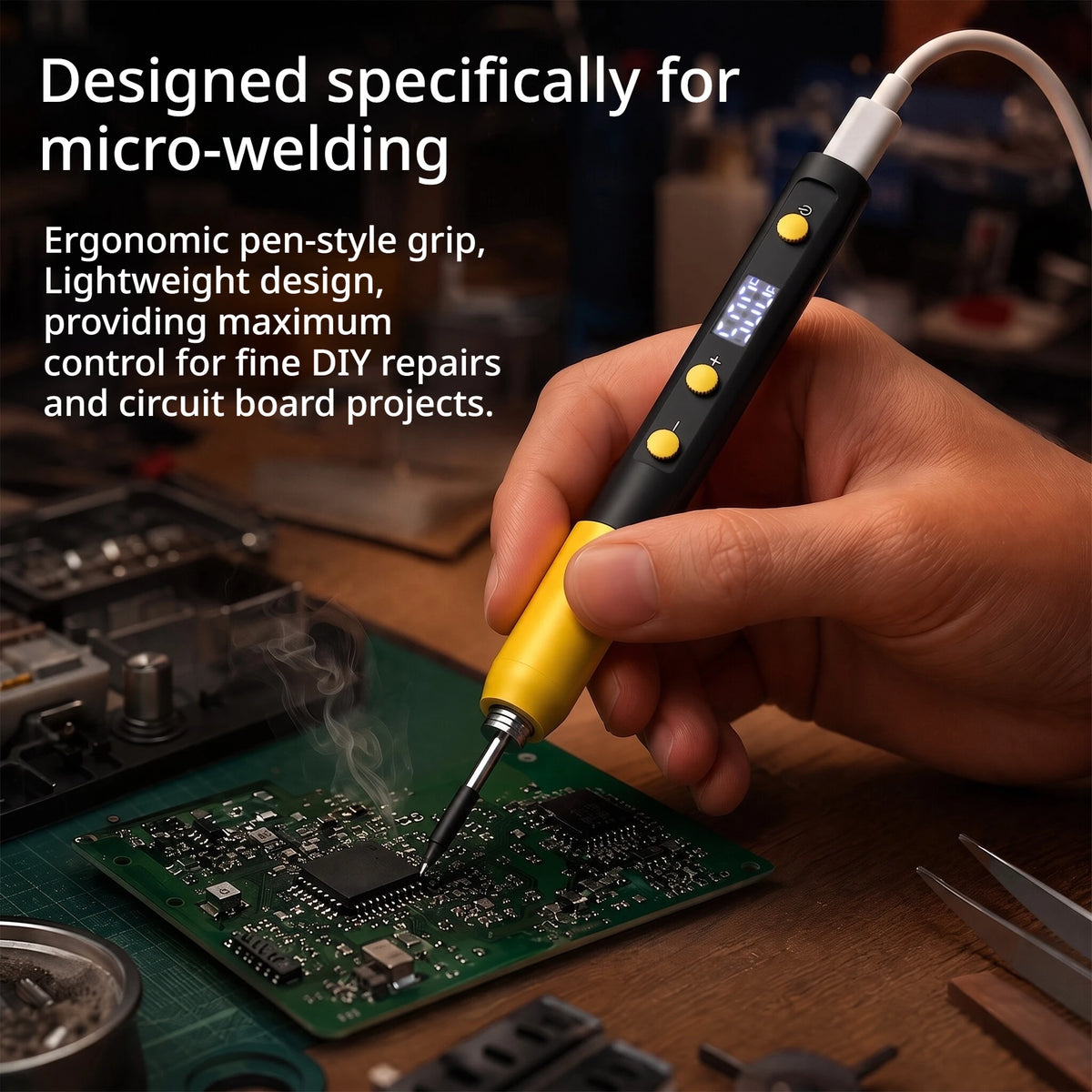 12W KSD-153 Digital Soldering Iron Type-C USB 5V Adjustable Temp 200-500℃ LED Display ℃/℉ Memory Function Welding Repair Tool Vue No plug