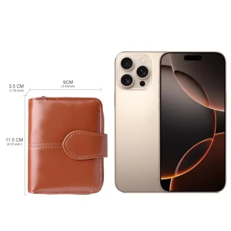 Eco Memos 7PCS Small Women Wallet Leather Bifold Purse with ID Window RFID Blocking Genuine Leather Clutch Wallet (Wine Red) Vue