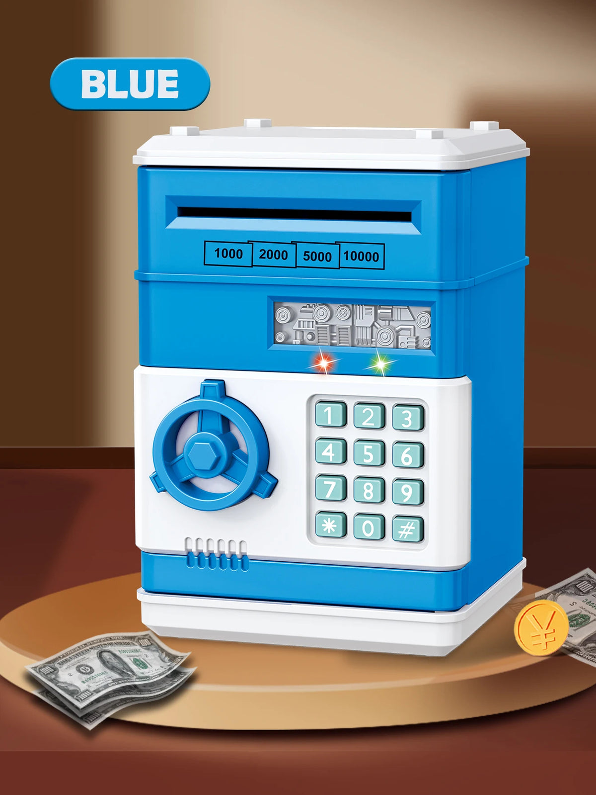 ATM Password Piggy Bank, Electronic Kids Money Bank Coin Can Auto Scroll Paper Money Saving Box Gifts for 3+ Boys and Girls Vue Blue
