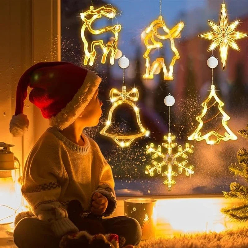 1-5PCS Snowman Christmas Tree Star Bell Lights Holiday Window Suction Cup Lamp Festive Decorative Lights Home Decor Vue