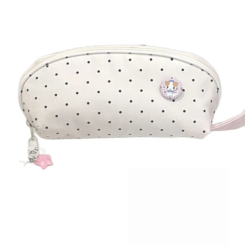 Polka Dot Pencil Case Shell Shape Multi-functional Stationery Storage Bag Large-capacity Pen Bag Students Gift Storage Bag Vue BD695-White