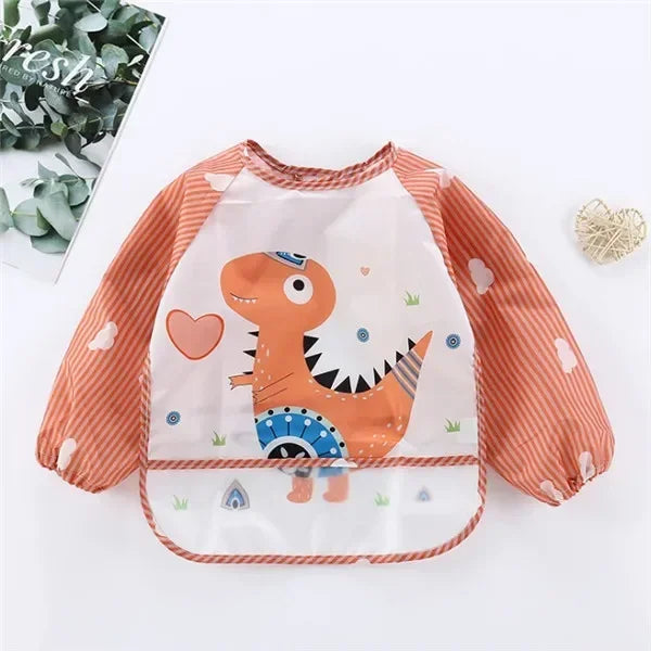 Boys Girls Burp Cloth Banana Bibs For1-3Year Baby Long Sleeve Scarf Waterproof Toddler Art Smock Feeding Bib Apron Pocket Infant Vue B31 Red Dinosaur 0-3Years