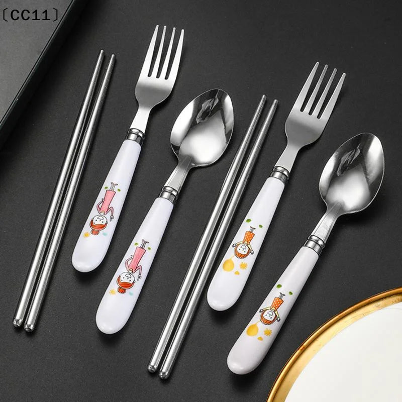 〔CC11〕Stainless Steel Chopsticks Spoons Three Piece Portable Cutlery Set Student Travel Cutlery Spoons Chopsticks Forks Vue