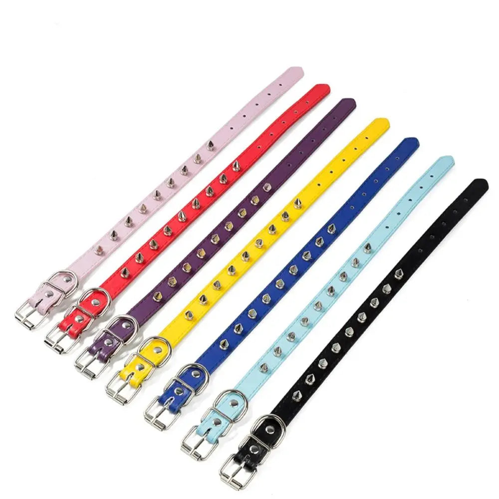 Comfortable Leather Cat Dog Collar Cool Adjustable Pet Spiked Studded Collars Exquisite Colorful Pet Neck Strap Cats Vue