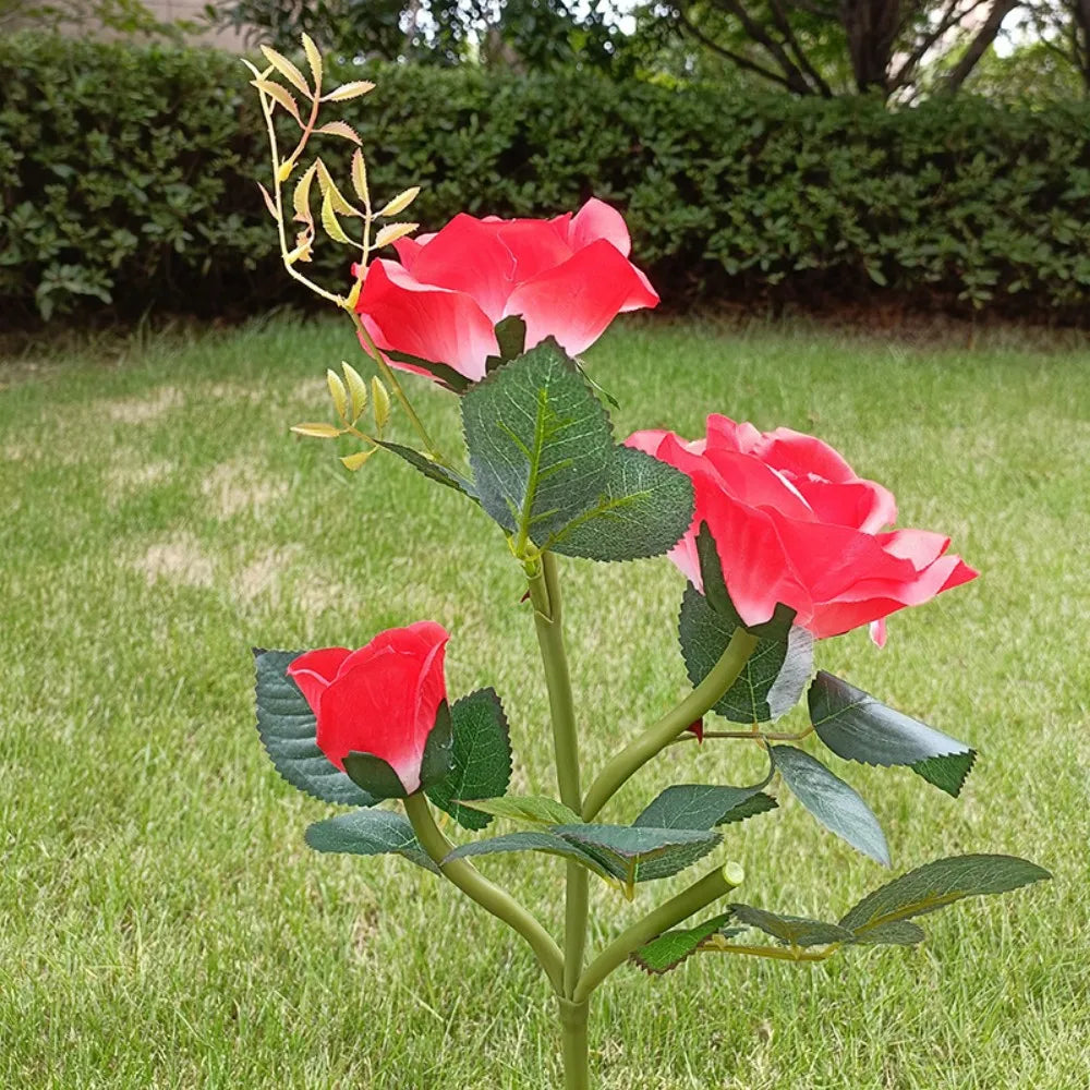 1PC Solar 3 Heads Rose Lights,Outdoor Artificial Flower LED Garden Lamp,Waterproof Landscape Stake Light,Patio Yard Home Decor Vue Red 1PC 3Head