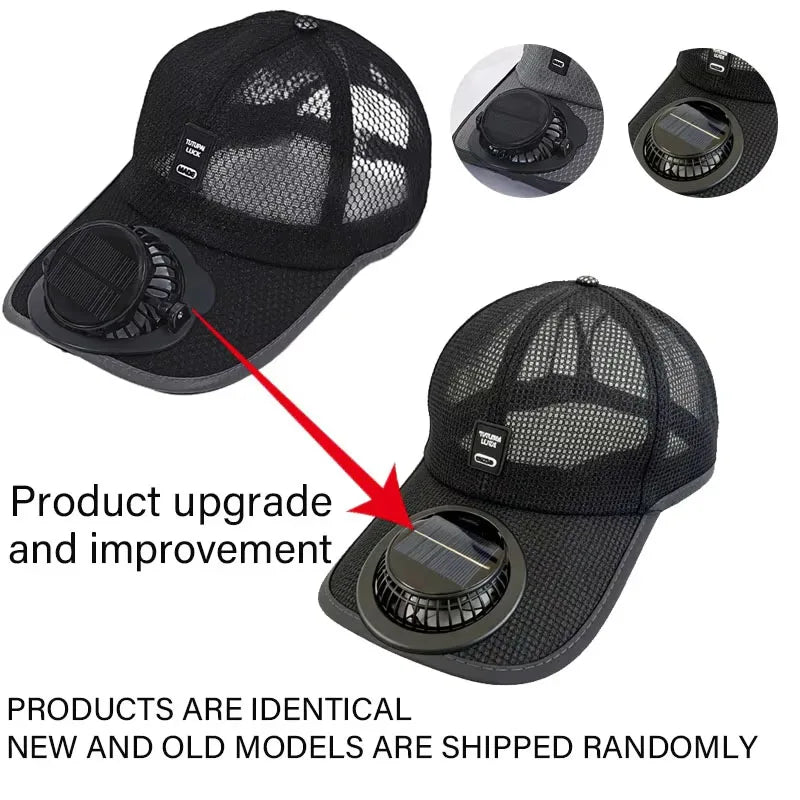 Baseball Cap with Charging Fan Solar Powered Summer Mesh Sun Hat for Men Women Outdoor Breathable UV Protection Cooling Headwear Vue