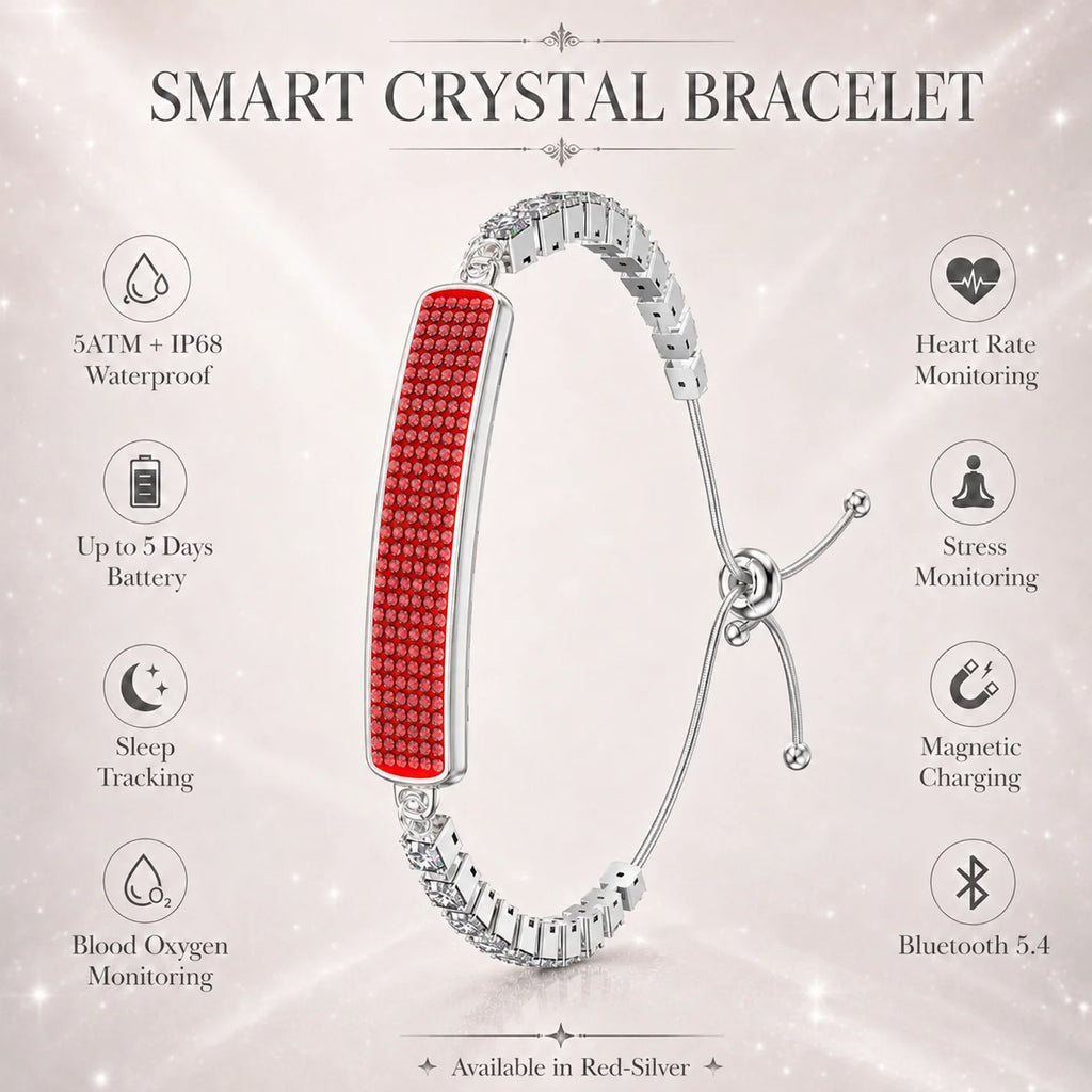 2026 Smart Bracelet Smartwatch Heart Rate SpO2 Sleep Monitor Pedometer IP68 Waterproof BT5 LongBattery Mag Charge AndroidiOS Vue RED SILVER