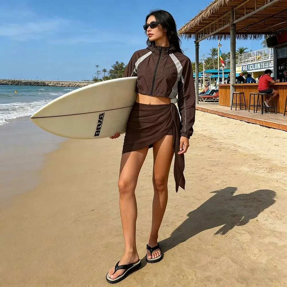 Stylish Solid Women Beach Skirt Sheer Short Bikini Strap Design