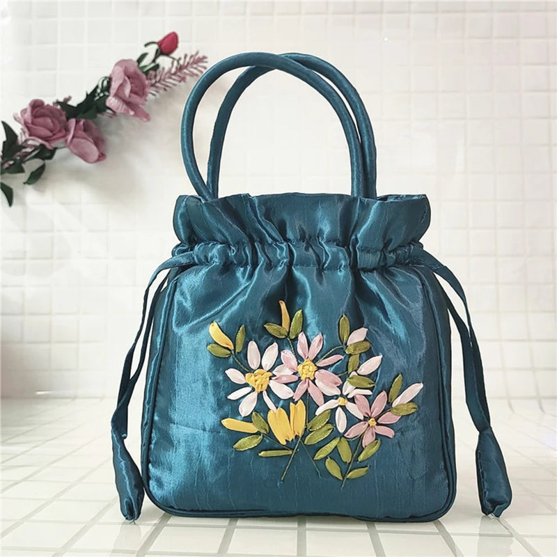 Retro Embroidery Drawstrings Handbags Storage Bags Women Purse
