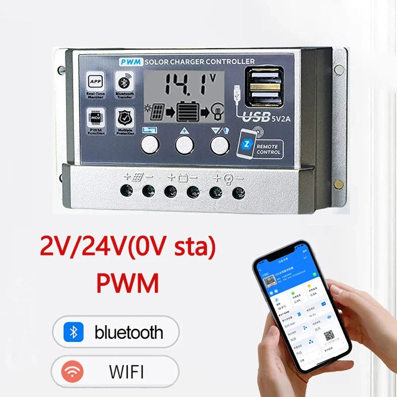 PWM Solar Charge Controller Bluetooth WiFi 12V 24V LCD 60A Solar Charge Controller Vue
