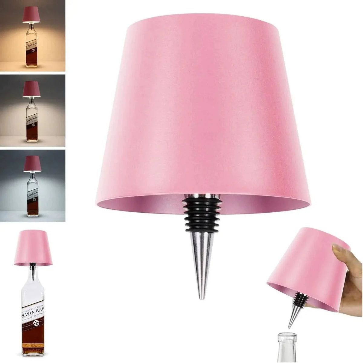 Wireless Bottle Table Lamp Touch Control 3 Colors and Stepless Dimming Night Lamp for Outdoor Bar Wine Bottles Decor Desk Lights Vue Pink