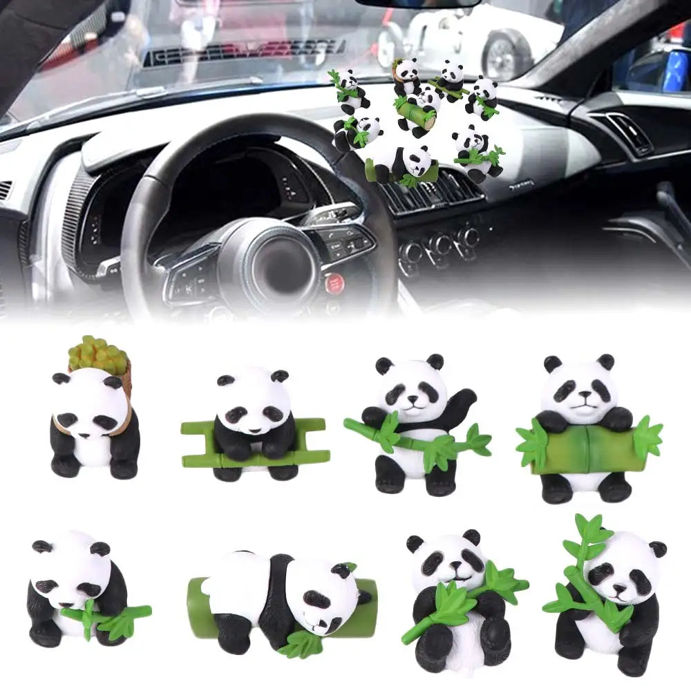 8pcs Garden Decor Resin Miniature Panda Figurines Lifelike Cartoon Panda Ornament Handmade Cute Animal Statues Yard Vue