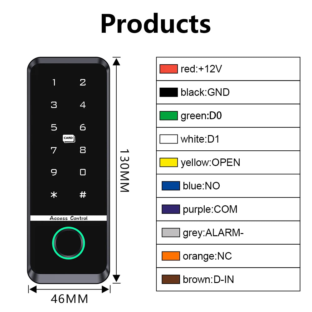 WiFi Fingerprint Access Control Reader Smart Door Lock RFID Card Gate Opener Waterproof 125Khz/13.56Mhz Support Tuya App Vue