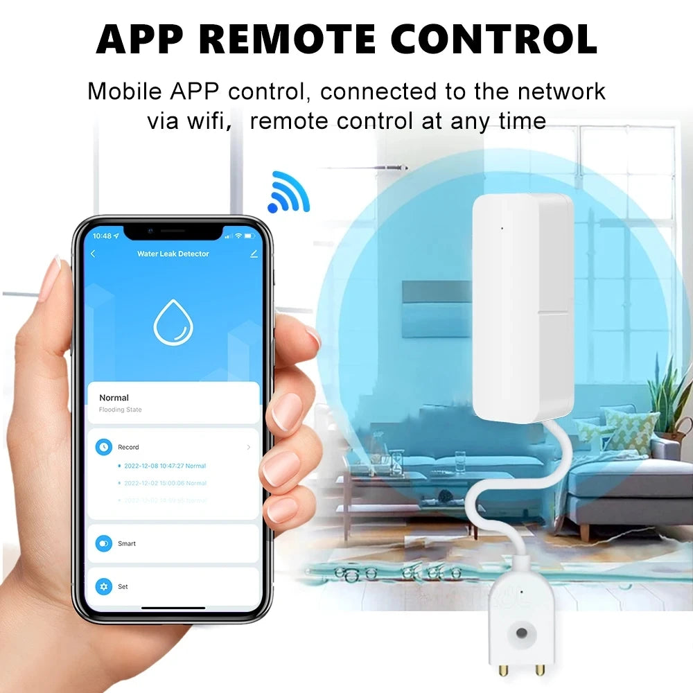 Tuya Smart Flood Leakage Sensor Remote Monitor WiFi Water Overflow Level Detector Water Leak Sensor Security Sound Alarm System Vue