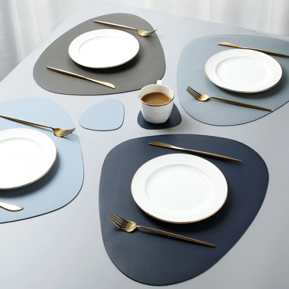 Placemat Table Mat PU Leather Waterproof Heat Insulation Non-Slip Placemat Soft Washable Bowl Coaster Vue