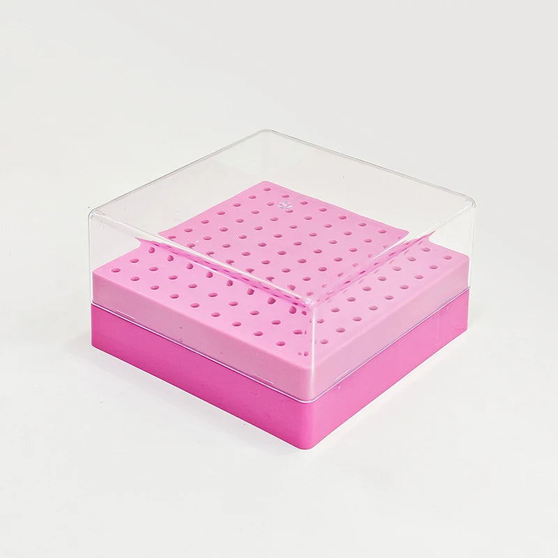 100 Holes Nail Art Drill Storage Box Grinding Polish Head Bit Holder Display Nail Drill Bits Organizer Plastic Nail Stand Vue Rose red