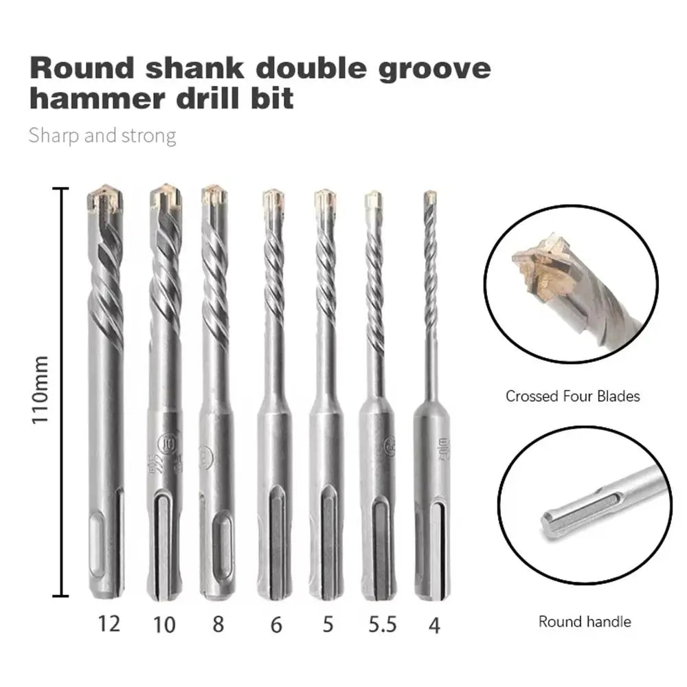 Cross Tips Concrete SDS Drill Bit 4 5 6 8 10 Round Shank Impact Vue