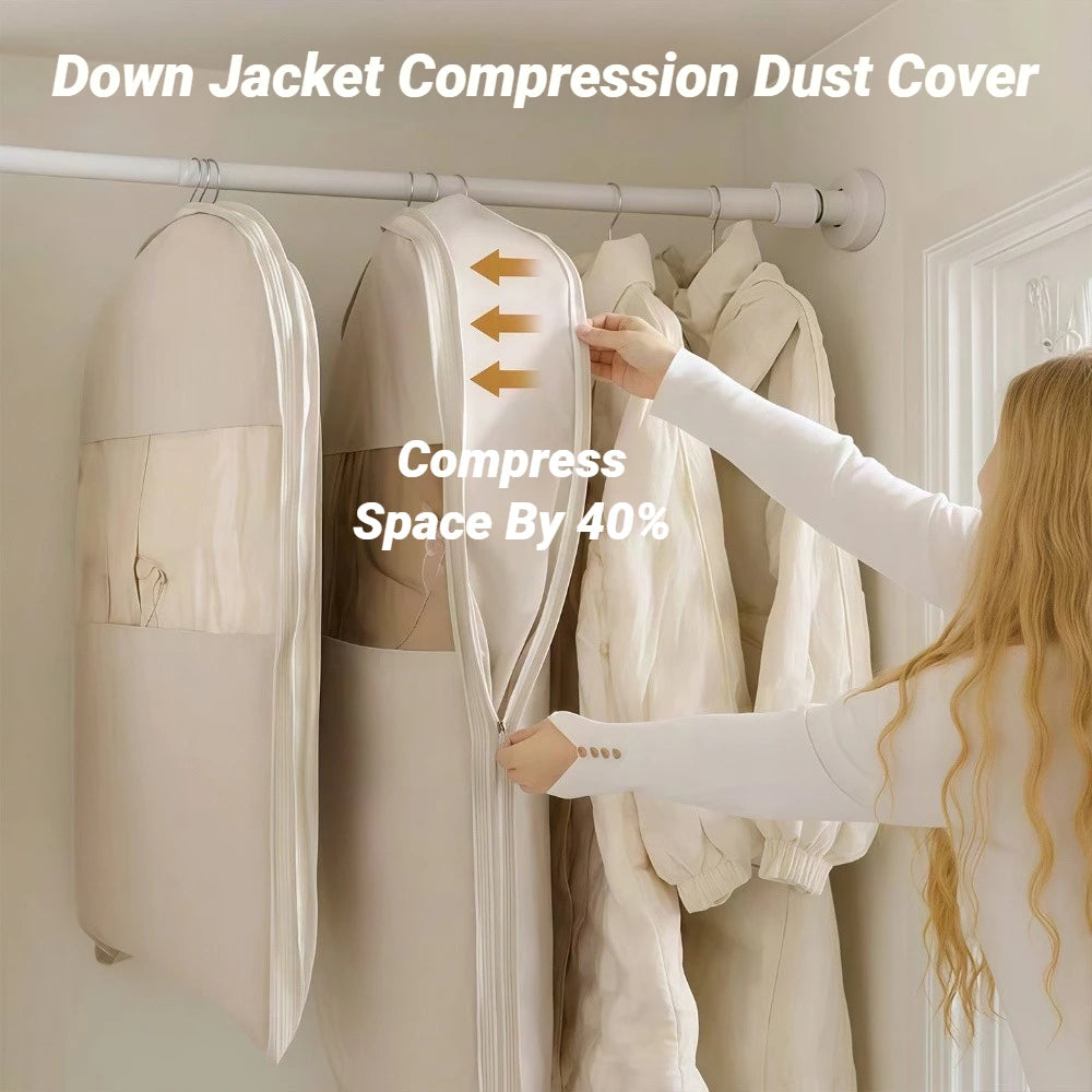 Hanging Down Jacket Compression Storage Bag Visible Dust Cover Household Clothes Organizer for Wardrobe Closet Space Saver Vue