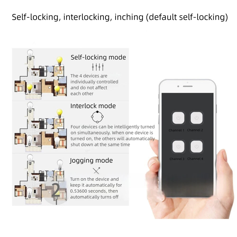 EWelink WiFi Smart 4CH Relay Switch 10A Relay Module Voice/APP Remote Control USB 5V 7-32V 85-250V RF433 Receiver Smart Home Vue