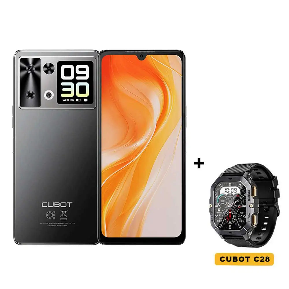 Smartphone Android 15 Cubot P90, 6.88-Inch 120Hz Screen, 24GB RAM+256GB ROM, G100 Octa-core, 2.2GHz, 64MP, 5100mAh,NFC, 4G Phone Vue Black Add Watch C28 256G China Mainland|12GB