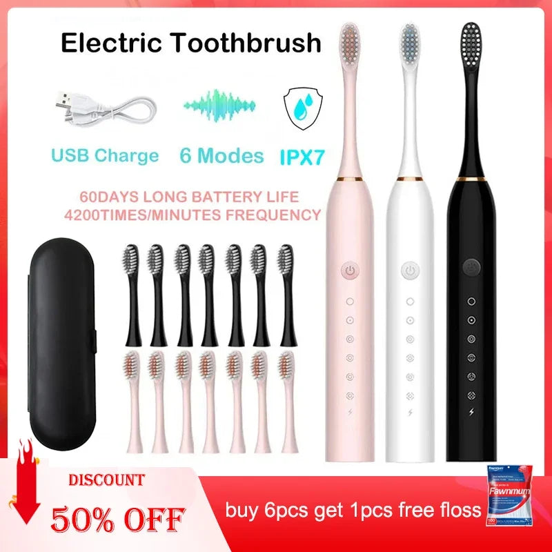 Sonic Electric Toothbrush Adult Smart Timing Tooth Brush Teeth Clean Whitening Fast USB Rechargeable Toothbrush Replacement Head Vue