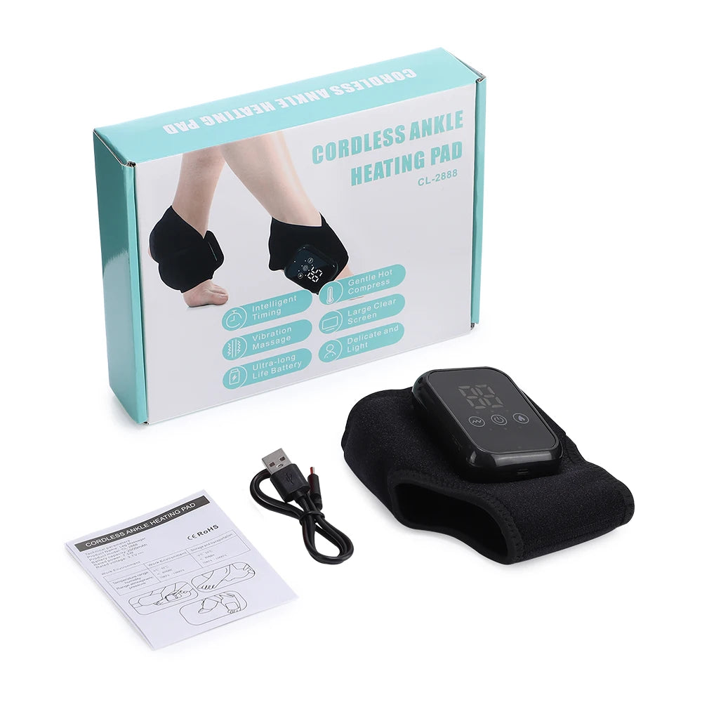 Rechargeable Cordless Heated Ankle Brace Massager with Vibration, 3 Heat Levels & 3 Modes, Electric Foot Warmer Wrap, 2000mAh Battery, 15Min Timer Vue 1PC United States