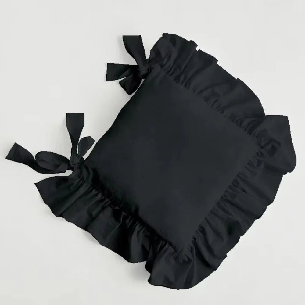 Home Decor Vintage Ruffled Chair Cover Soft Comfortable Chair Cushion Covers Anti-dirty with Ties Chair Slipcover Dining Chair Vue Black 17.72x17.72 in