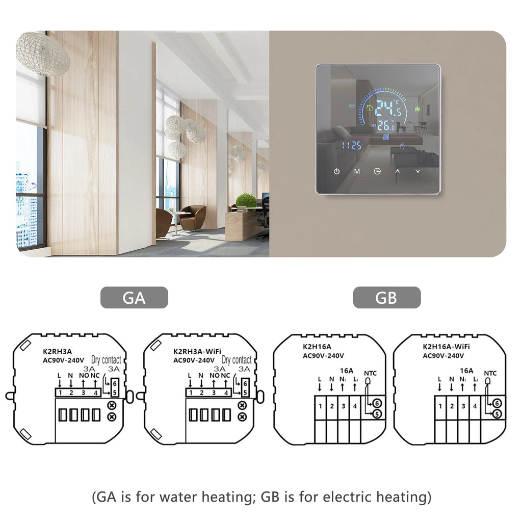 Smart Intelligent Thermostat Temperature Controller for Water Heating Equipment LCD Display Touch Button Programmable Vue