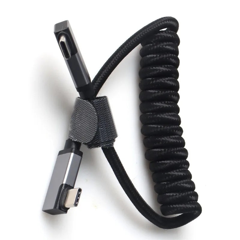 Hot-Type C Double Elbow Metal Head Nylon Spring Data Cable For Electrical Vue Black
