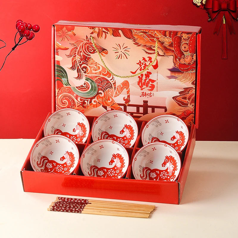 Year Horse Ceramic Bowls Chopsticks Year's SouvenirCC11 Vue one size C