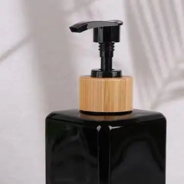 1Pcs Bathroom Dispensers Square Shampoo Shower Gel Body Wash Dispensers Refillable Bamboo Pump Bottles Lotion Containers Vue