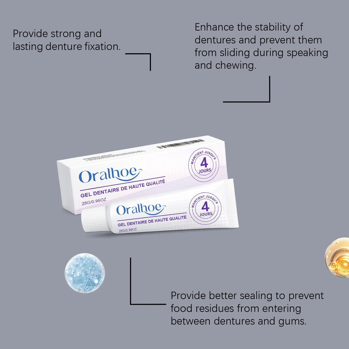 Denture Fixative AdhesiveComfortable, aesthetic, secures loose dentures with strong hold, for daily fitting and care Vue