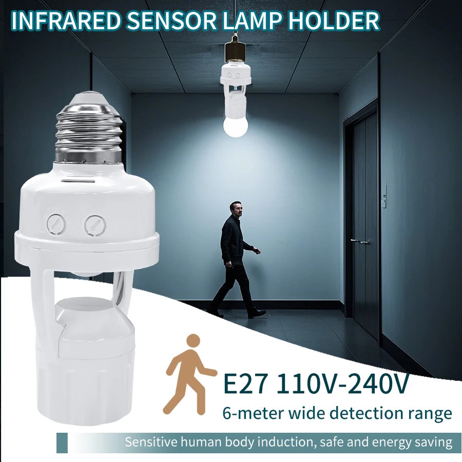 E27 Bulb Holder with PIR Motion Sensor E27 Lamp Base Socket Converter Smart Light AC100-240V Switch Infrared Body Human Detector Vue 1pc E27 PIR Socket