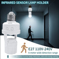 E27 Bulb Holder with PIR Motion Sensor E27 Lamp Base Socket Converter Smart Light AC100-240V Switch Infrared Body Human Detector Vue 1pc E27 PIR Socket