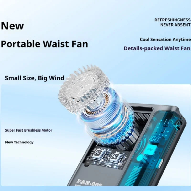Outdoor Hanging Waist Fan 4000mAh USB Multi-functional Mini Cooling 5 Vue